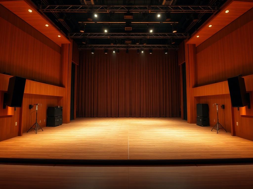 The Forest Park Concert Hall main stage lit with warm amber stage lighting
